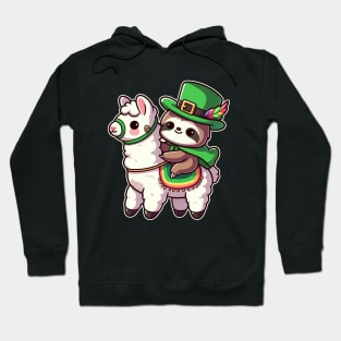 Irish Sloth Riding A Llama Funny Kawaii St Patrick's Day Hoodie